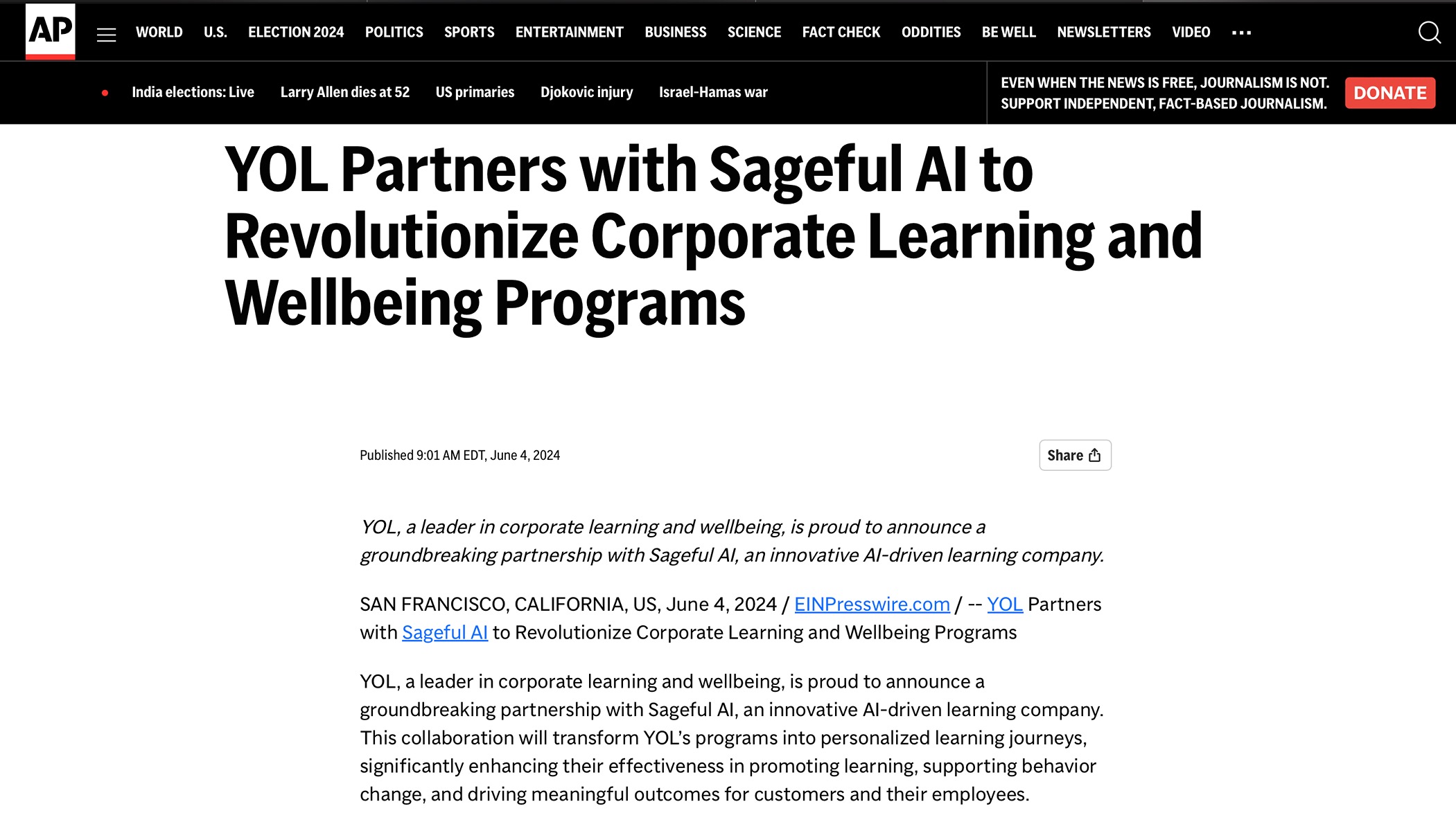 YOL Partners with Sageful Al to Revolutionize Corporate Learning and Wellbeing